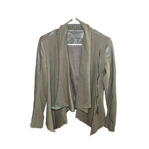 Blank NYC Faux Leather Open Cardigan Jacket Moto Olive Green Women XS